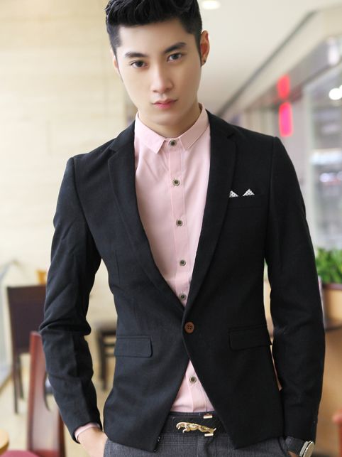 Korean Fashion Trim Collar Unique Pocket Black Suit