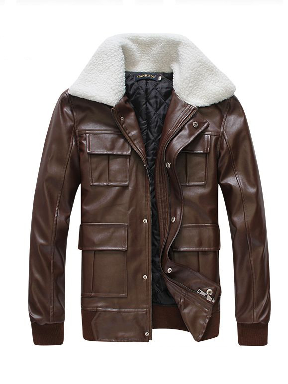2013 Modern Men Lapel Zipper PU Jacket Pockets Coat