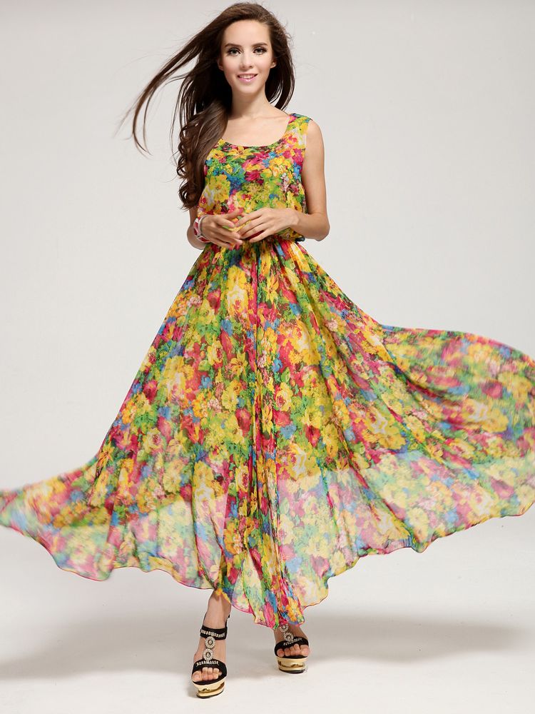 2013 Summer Newest Flowers Ruffled Short Sleeve Maxi Dress