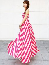 Brand New Summer Off Shoulder Red Striped Tube Maxi Dress