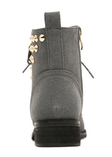 Latest Desidn Lace Up Side Zipper Rivet Round Toe Ankle Boots