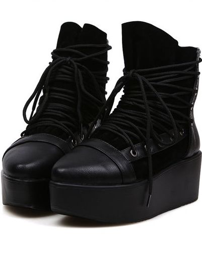 Retro Style Side Zipper Montage Lace Up Thick Heel Short Boots