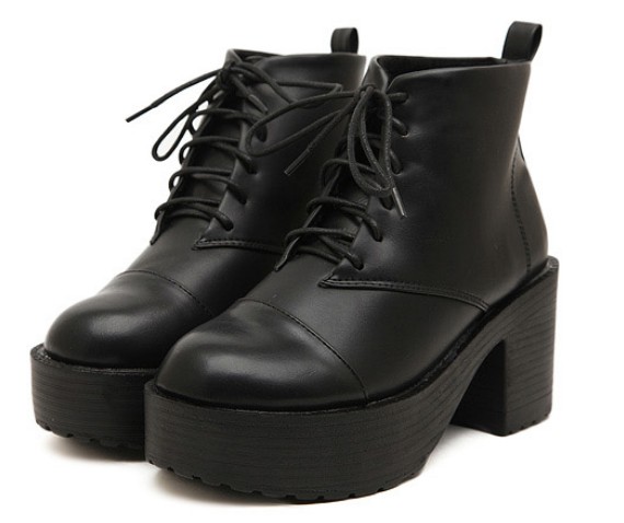 Korean Style Lace Up Pure Color Chunky Heel Platform Short Boots