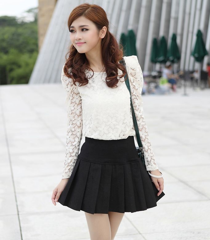 Preppy Style High Waisted Solid Color Pleated Mini Skirts
