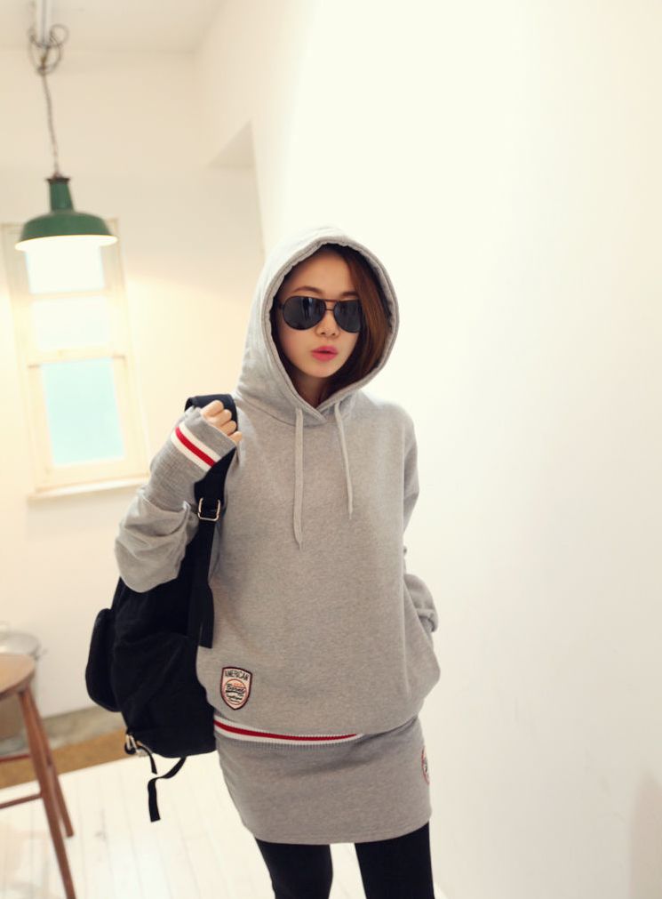 Korean Casual Style Pur Color Hooded Two Pieces Activewear