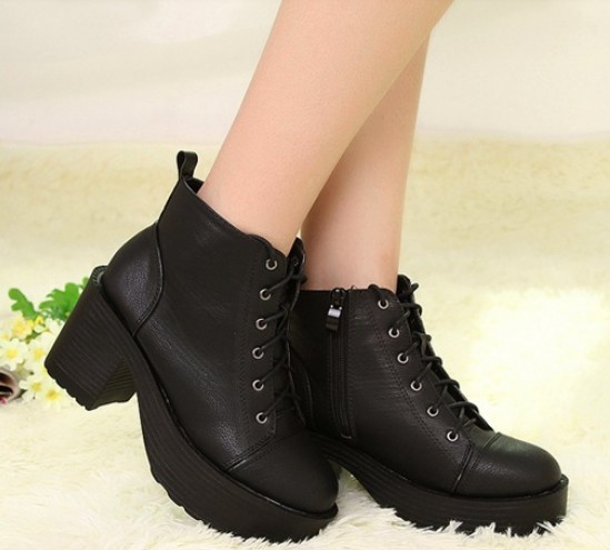 Wholesale Korean Stylish Front Bandage Chunky Heel Platform Ankle Boots ...