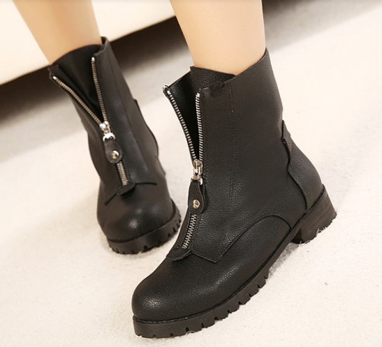 European Stylish Front Zipper Chunky Heel Ankle Platform Boots