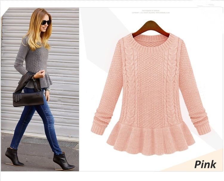 European Style Knitting Ruffles Vintage Round Collar Long Sleeve Sweater