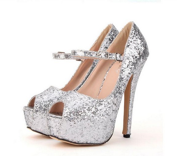 shiny silver high heels