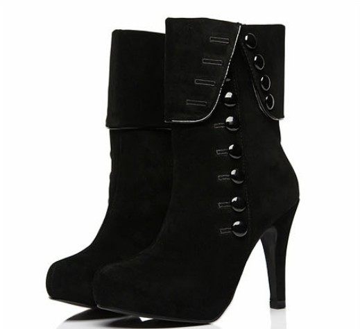 Very Chic Lady Side Zipper High Heel Platform Black Boots