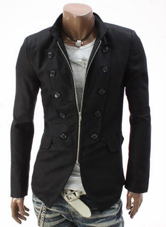 Stylish Men Double-Breasted Design Zip Up Stand Collar Suits