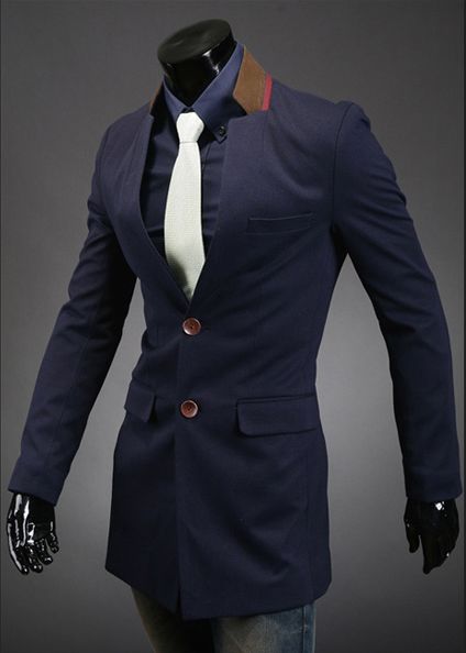 Hot Winter Men Long Stand Collar Quilted Color Two Buttons Suits