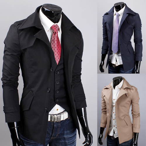 2013 Fashion Big Lapel Patched Single-Breasted Solid Color Men Wind Coats