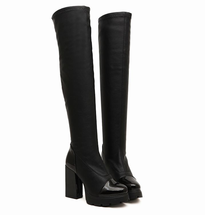 New Arrival Montage Chunky Heel Platform Long Boots In Black