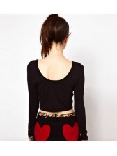 Charming Look Heart-Shaped Round Neck Long Sleeve Crop Top