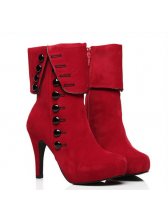 Modern Style Side Zipper High Heel Platform Black Boots In Red