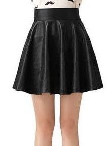 2013 High Waisted Solid Color Pleated Short Leather Puffy Skirts