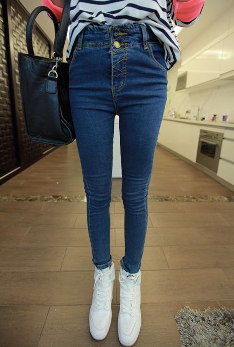 one button high waist jeans