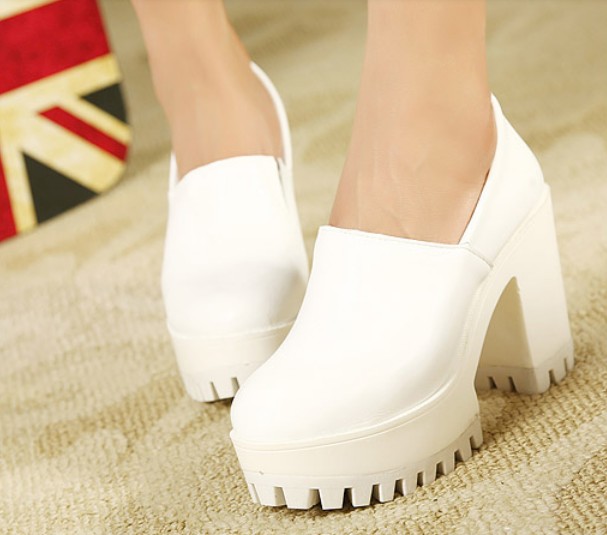 Most Value Quality Assurance Pure Color Chunky Heel Platform Shoes In White