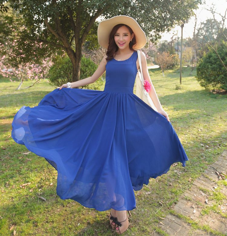 New Arrived Sweet Crew Neck Sleeveless High Waist Ball Gown Solid Color ...
