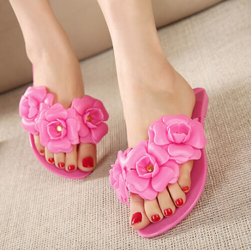 Summer New Item Hot Popular Pure Color Flower Decorated Peep-toe Flats ...