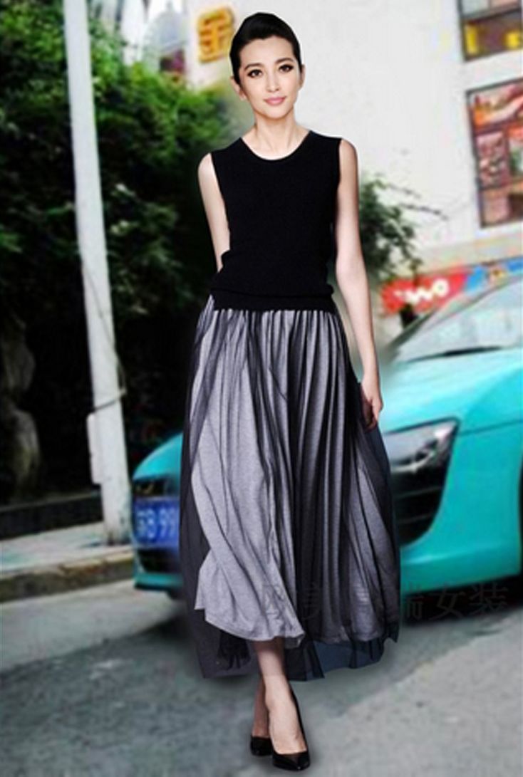 Summer New Elegant High Quality Gauze Solid Color Ball Gown Skirts