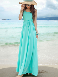 Beach Wear Women Retro Style Floral Colorful Sleeveless Round Neck Dress