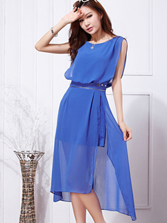 Sexy Girl Beach Wear Solid Color Gowns Sleeveless Round Neck Maxi Dress