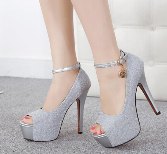 silver colour high heels