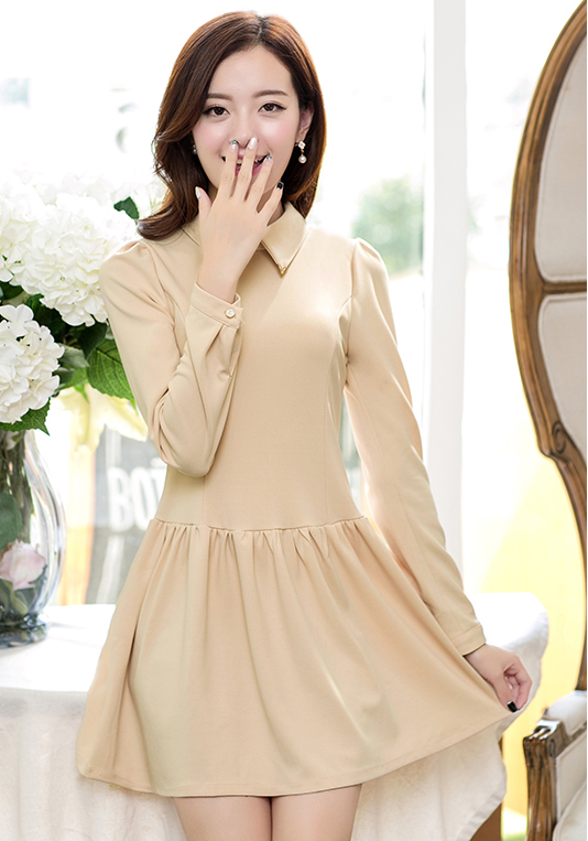 Korea Elegant Style Dress Casual Solid Color Square Collar Mid Waist ...