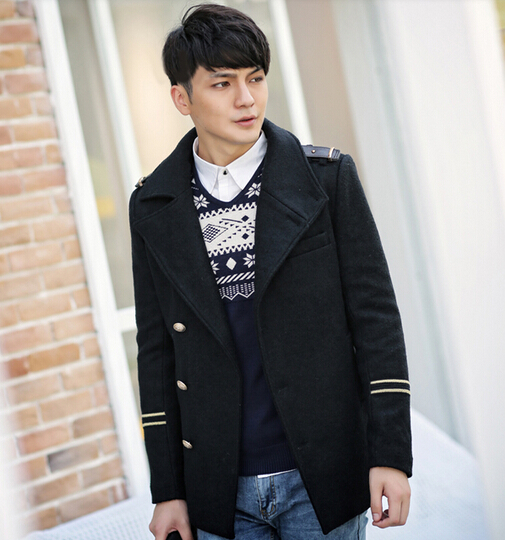 2014 Korean Style Slim Cut Coats Pure Color Lapel Long Sleeve Casual ...