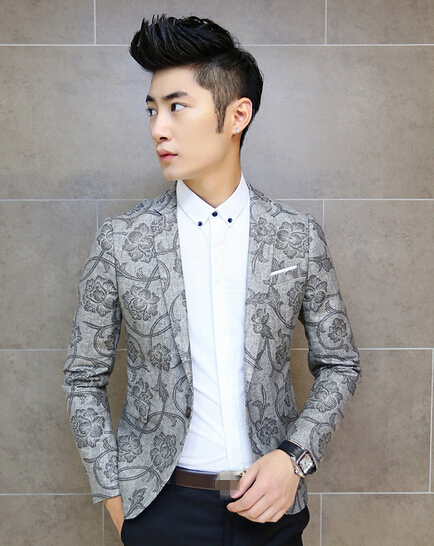 Korean Men Blazer Floral Printing Ball Gown Button Party Wear Handsome ...