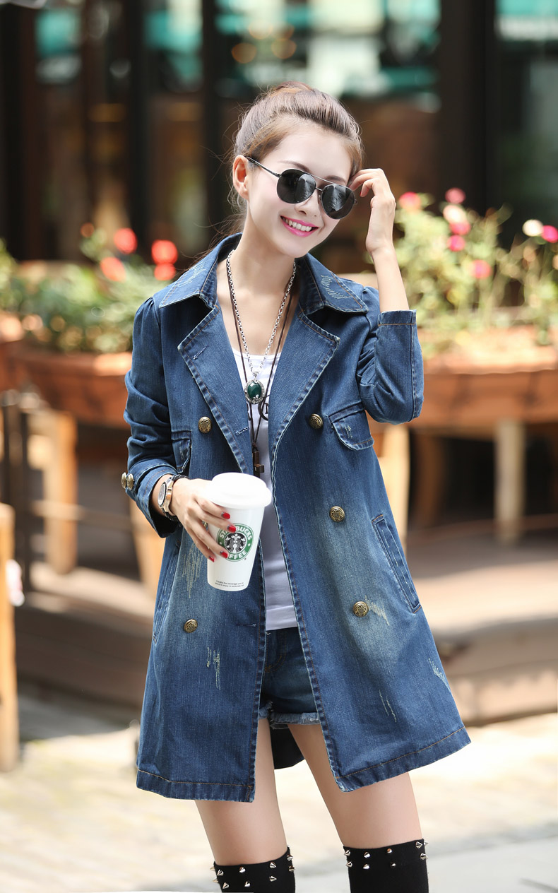 2014 Autumn Newest Denim Coat Fashion Chic Pure Color Double-breasted ...