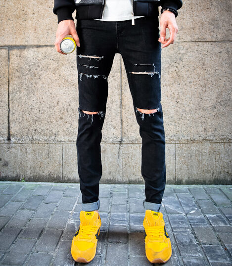 14 Japanese Vintage Style Jeans Skinny Worn Out Design Low Waist Long Slim Cut Black Jeans M Xxl