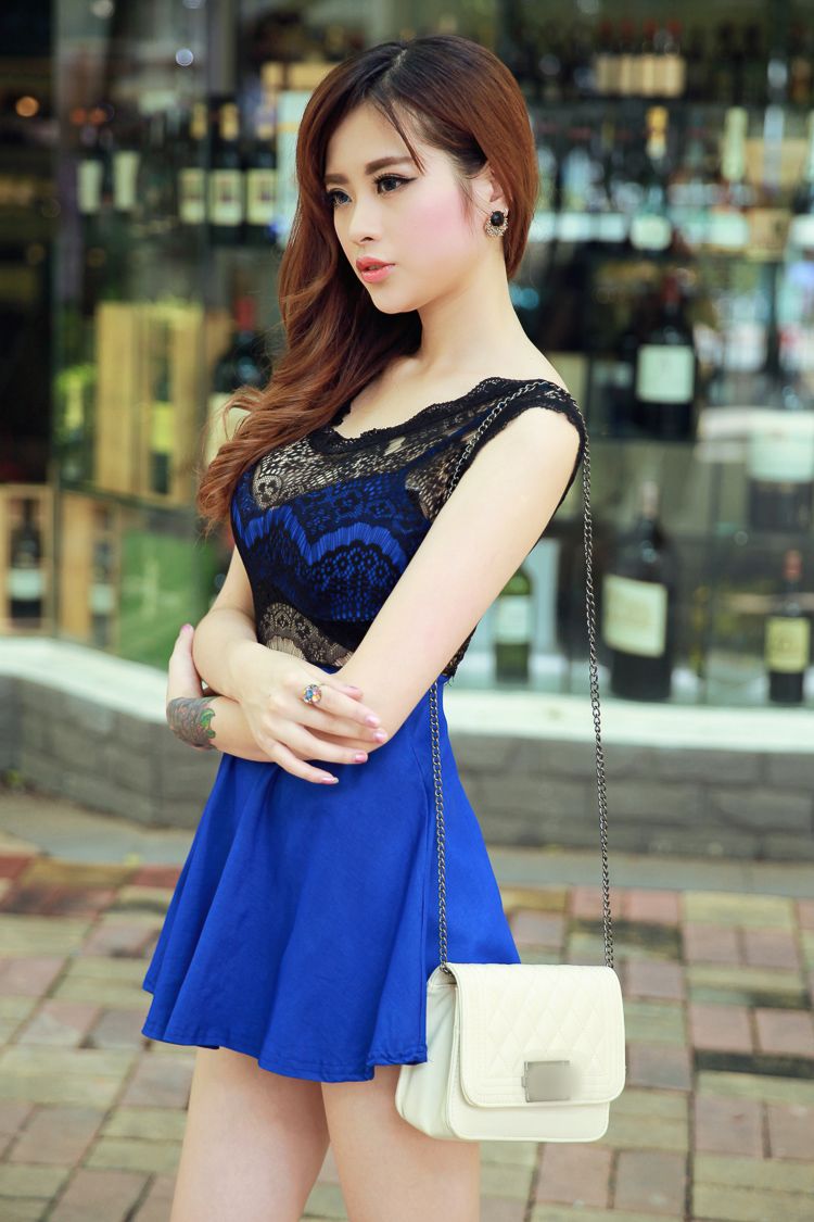 European 2014 New Fashion Dress Noble Good Looking Pure Color Lace