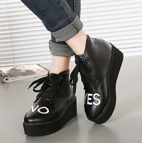 2014 Korean Style Fashion Flats Letter Pattern Ribbons Round Toe Wedge ...