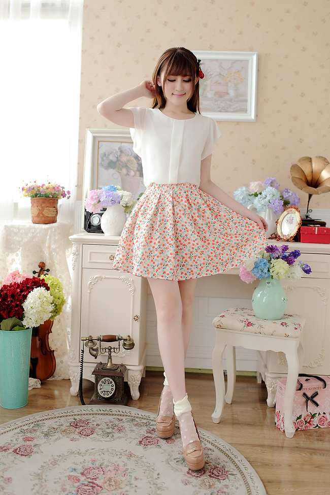 Summer Hot 2014 Dress Fake Two Pieces Short Flare Sleeve Floral Pattern ...