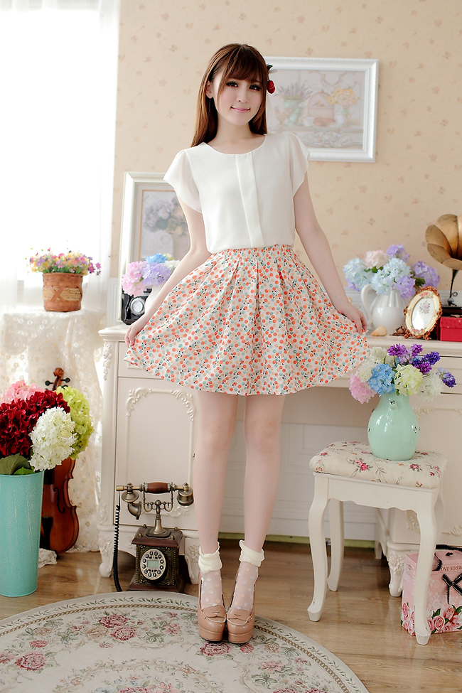 Summer Hot 2014 Dress Fake Two Pieces Short Flare Sleeve Floral Pattern ...
