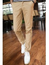 2014 Korean Slim Cut Pants Skinny Pure Color Pockets Mid Waist Long