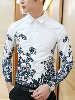 2014 Autumn New Men Shirts Pure Color Flower Printed Pattern Lapel Full ...