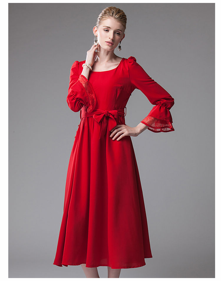2014 Fashion Wholesale Dress Solid Color Long Flare Sleeve Dress High ...