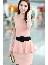 2014 Autumn Korean Popular Lace Split Joint Pullover Dress Puff Sleeve ...