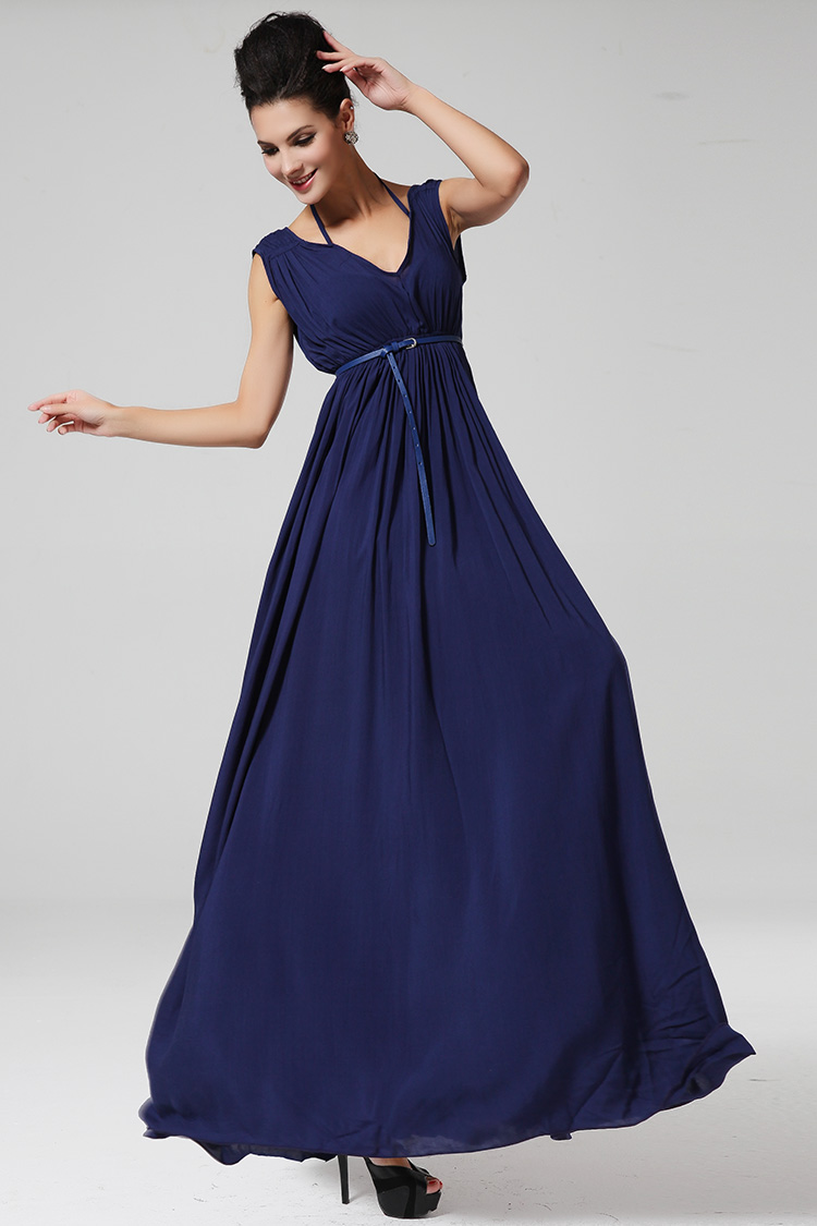 2014 Star Style Dress Solid Color V-Neck Sleeveless Dress Chiffon ...