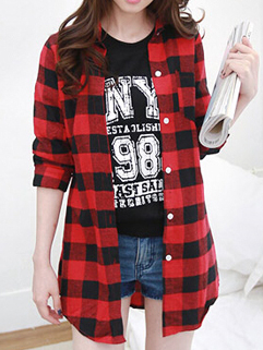 Korean To Youth College Long Sleeve Plaid Pattern Blouse Single ...