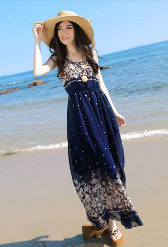 2014 Summer Beach Special Sleeveless Maxi Dress Color Block Floral ...