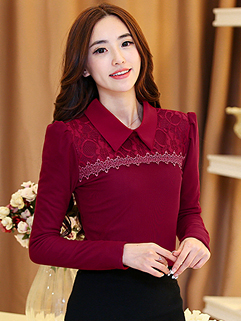 2014 Winter Latest Blouse Lapel Fitted Lace Matching Top Elegant Women ...