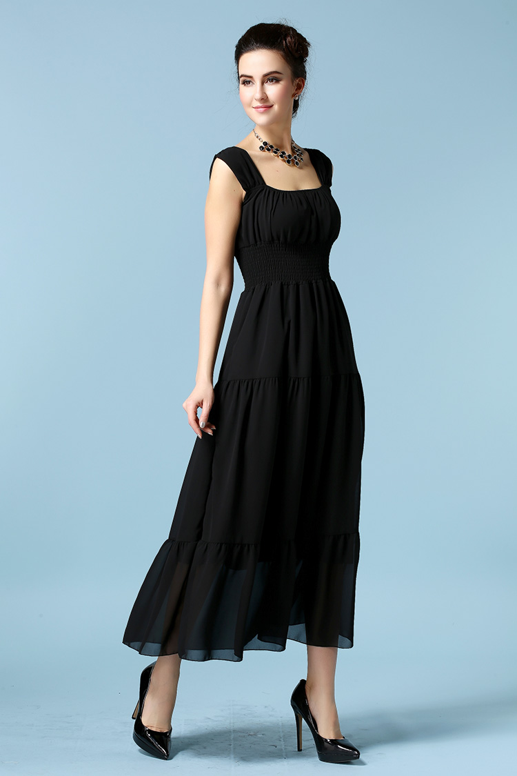 Noble Bohemian Trendy Women Maxi Dress Sleeveless Chiffon Black Dress