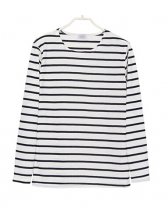 Korean Trendy Design Striped Printed Funny Long Sleeve Casual Tee For Mens