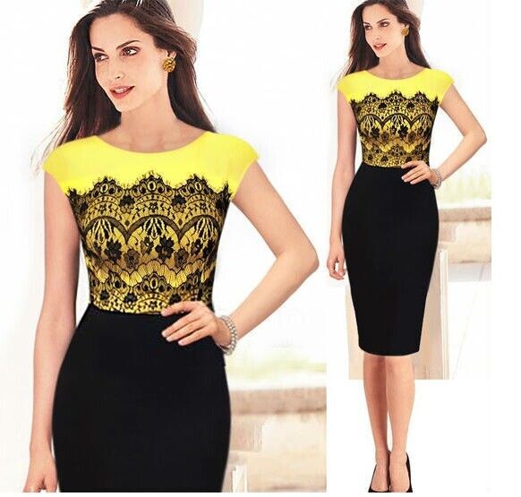 New Arrival 2015 Bodycon Floral Short Sleeve Yellow Tight Dress For Women