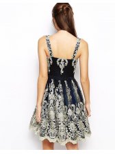 Hot Sale Fashion 2015 Embroidery Sleeveless High Waist Gauze Dress